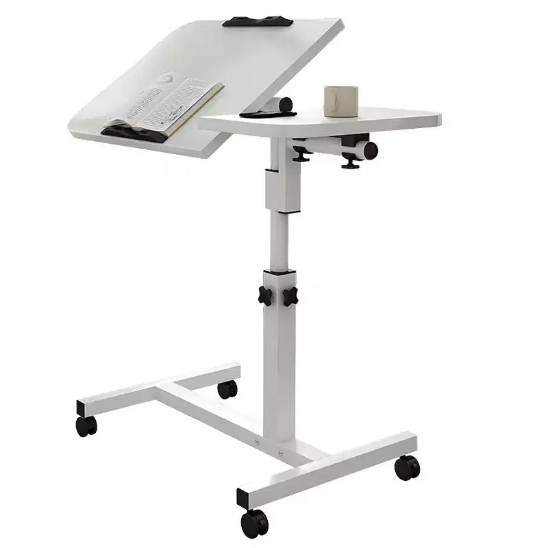 Bureau mobile réglable pour ordinateur portable, table d’appoint à roulettes avec plateau inclinable, pour ordinateur portable, cahier et repas