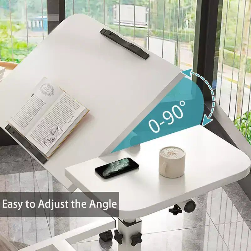 Bureau mobile réglable pour ordinateur portable, table d’appoint à roulettes avec plateau inclinable, pour ordinateur portable, cahier et repas
