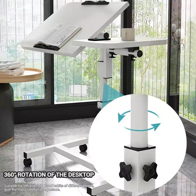 Bureau mobile réglable pour ordinateur portable, table d’appoint à roulettes avec plateau inclinable, pour ordinateur portable, cahier et repas