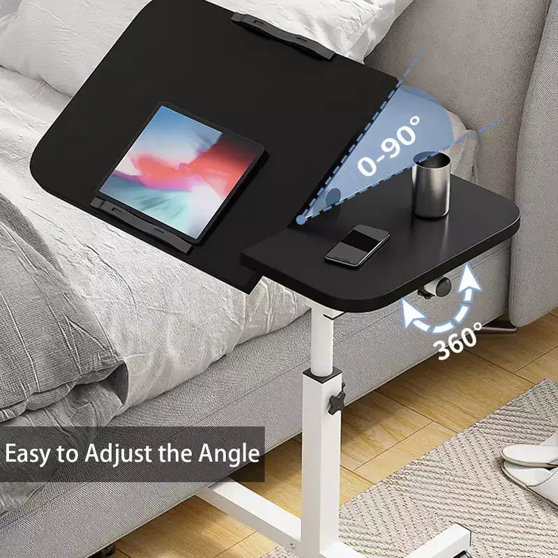 Bureau mobile réglable pour ordinateur portable, table d’appoint à roulettes avec plateau inclinable, pour ordinateur portable, cahier et repas