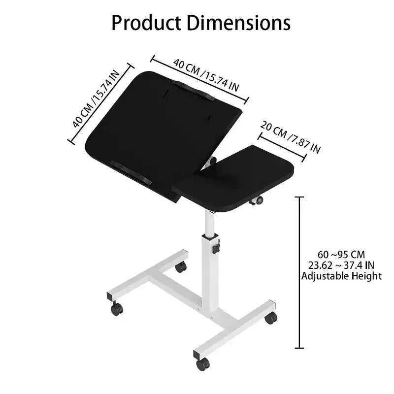 Bureau mobile réglable pour ordinateur portable, table d’appoint à roulettes avec plateau inclinable, pour ordinateur portable, cahier et repas