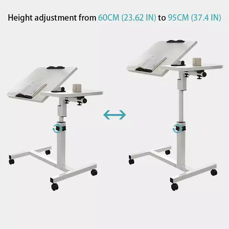 Bureau mobile réglable pour ordinateur portable, table d’appoint à roulettes avec plateau inclinable, pour ordinateur portable, cahier et repas