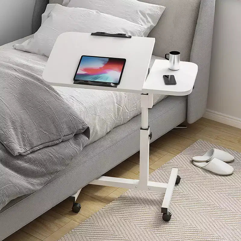 Bureau mobile réglable pour ordinateur portable, table d’appoint à roulettes avec plateau inclinable, pour ordinateur portable, cahier et repas