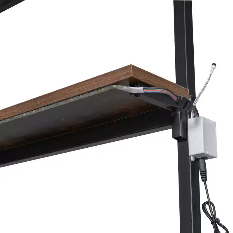 Cama alta metálica individual con estación de trabajo integrada y LED, estructura resistente para cama alta con múltiples espacios de almacenamiento