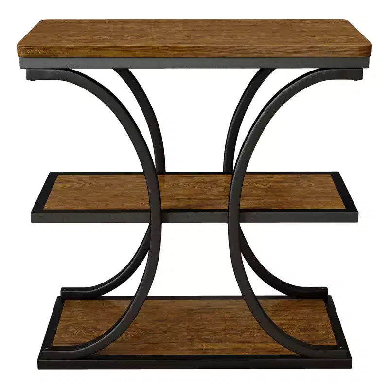 Table d’appoint étroite robuste à 3 niveaux, table de bout de canapé industrielle en bois de 24 pouces avec piètement en métal et étagères de rangement pour le salon et la chambre (noyer)