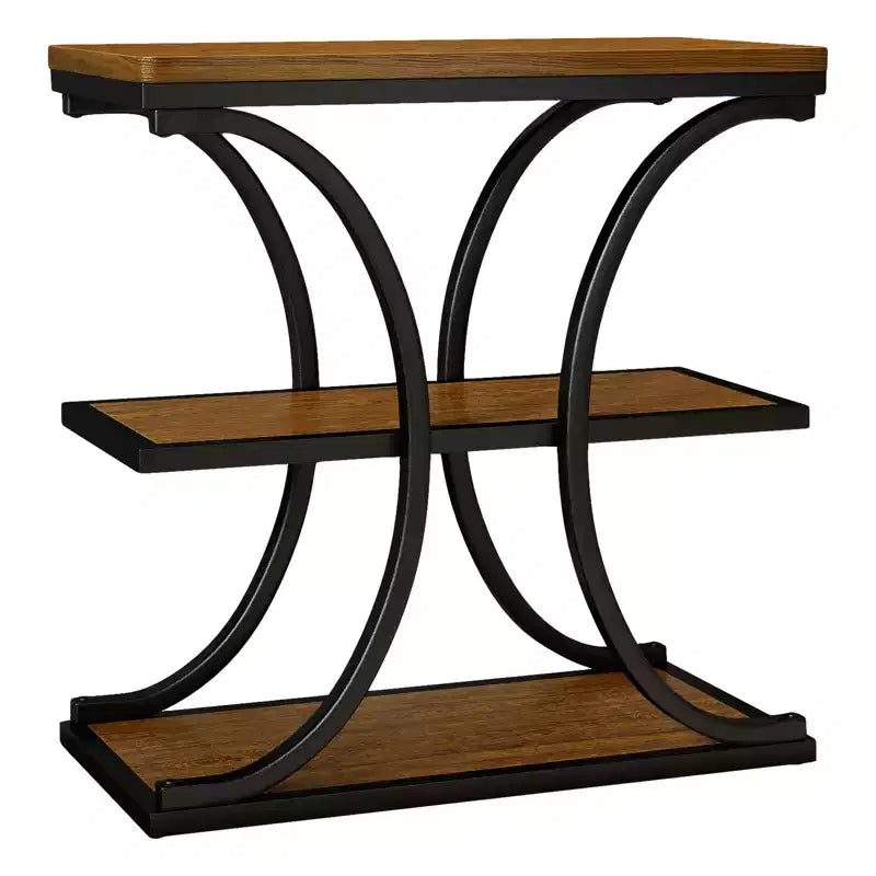 Table d’appoint étroite robuste à 3 niveaux, table de bout de canapé industrielle en bois de 24 pouces avec piètement en métal et étagères de rangement pour le salon et la chambre (noyer)