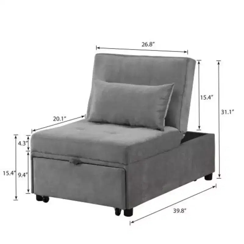 Tabouret-lit convertible 4 en 1 réglable, canapé-lit moderne avec dossier réglable et couchage d’appoint, gris