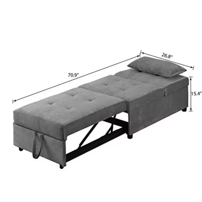 Tabouret-lit convertible 4 en 1 réglable, canapé-lit moderne avec dossier réglable et couchage d’appoint, gris