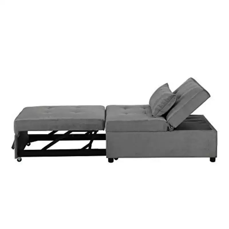 Tabouret-lit convertible 4 en 1 réglable, canapé-lit moderne avec dossier réglable et couchage d’appoint, gris