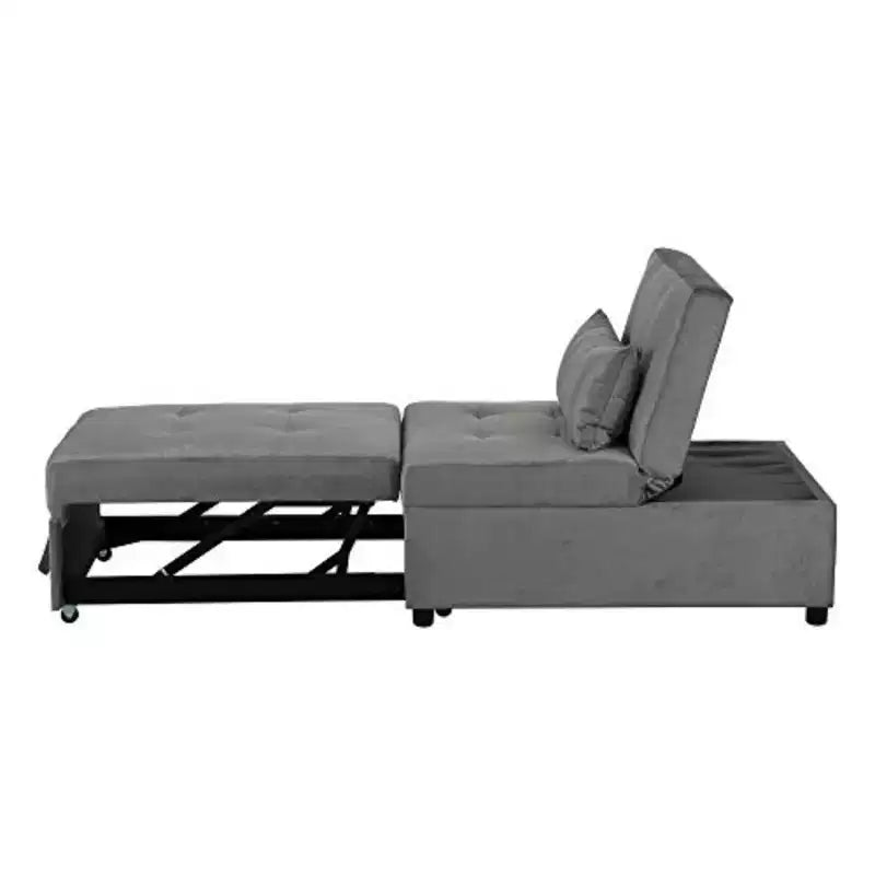 Tabouret-lit convertible 4 en 1 réglable, canapé-lit moderne avec dossier réglable et couchage d’appoint, gris
