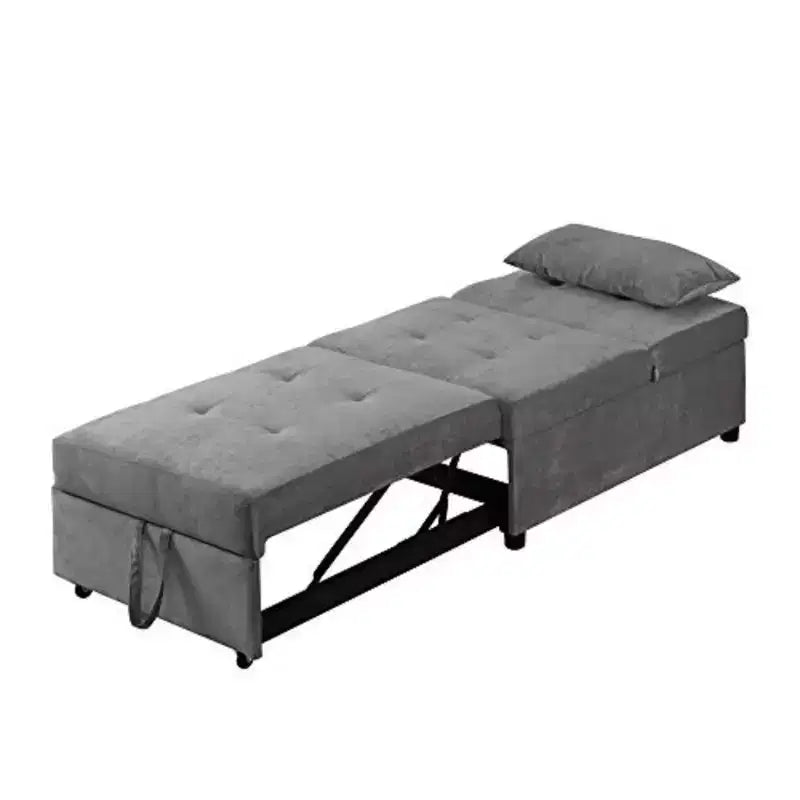 Tabouret-lit convertible 4 en 1 réglable, canapé-lit moderne avec dossier réglable et couchage d’appoint, gris