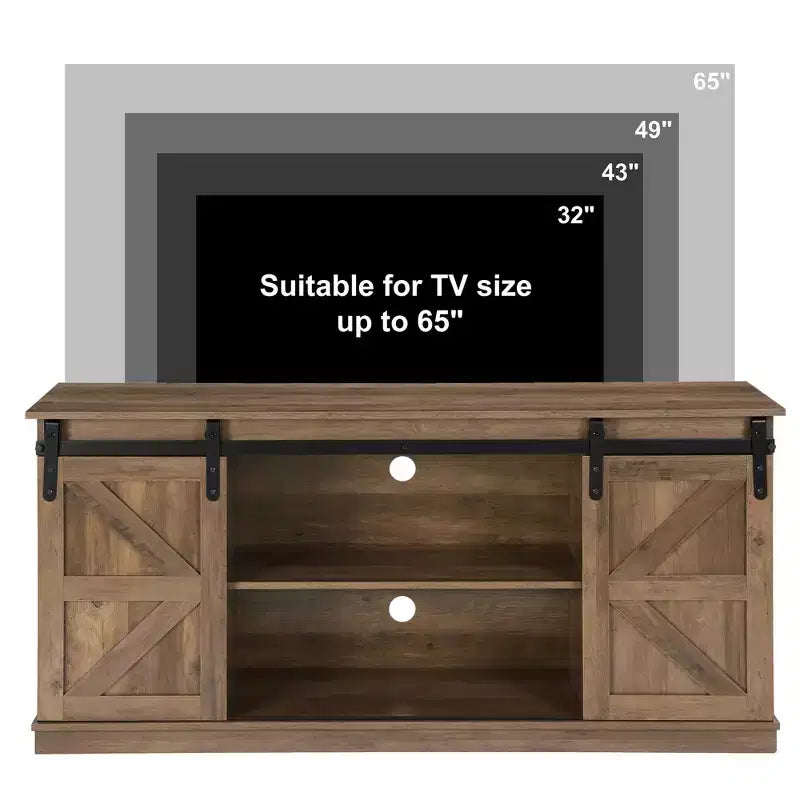TV-Ständer im Landhausstil mit Schiebetüren im Scheunenstil und Stauraum fürs Wohnzimmer, passend für Fernseher bis 58 Zoll