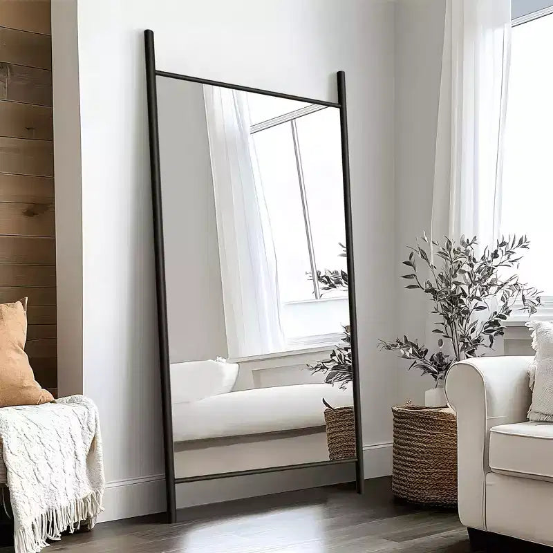 Espejo de cuerpo entero rectangular negro de madera maciza, 73x35x1in, sin soporte