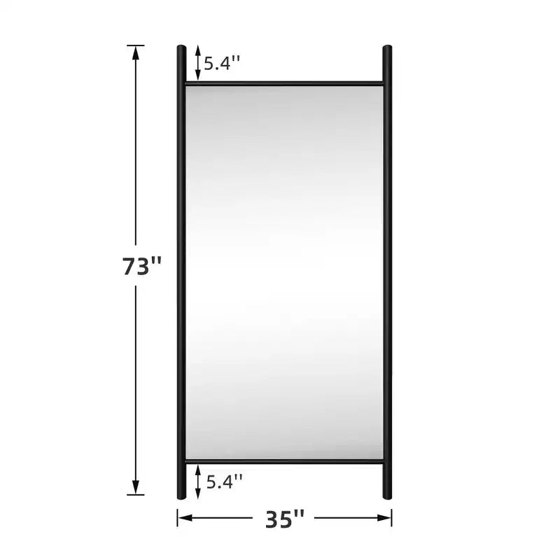 Espejo de cuerpo entero rectangular negro de madera maciza, 73x35x1in, sin soporte