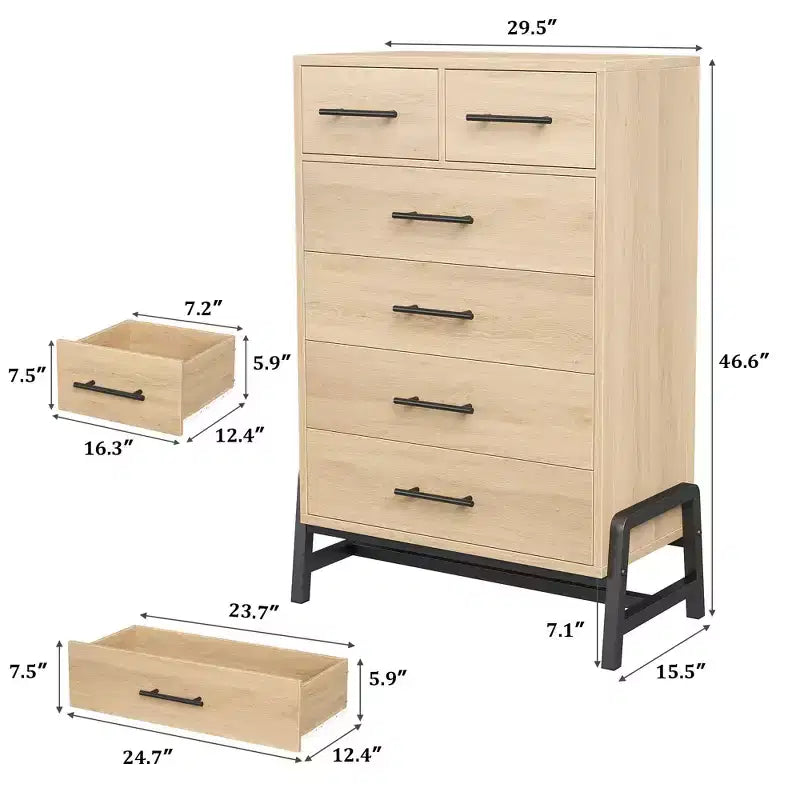 Commode à 5 tiroirs pour chambre, chiffonnier en bois avec pieds en métal, meuble autoportant pour ranger les vêtements, commode étroite pouvant servir de table de chevet