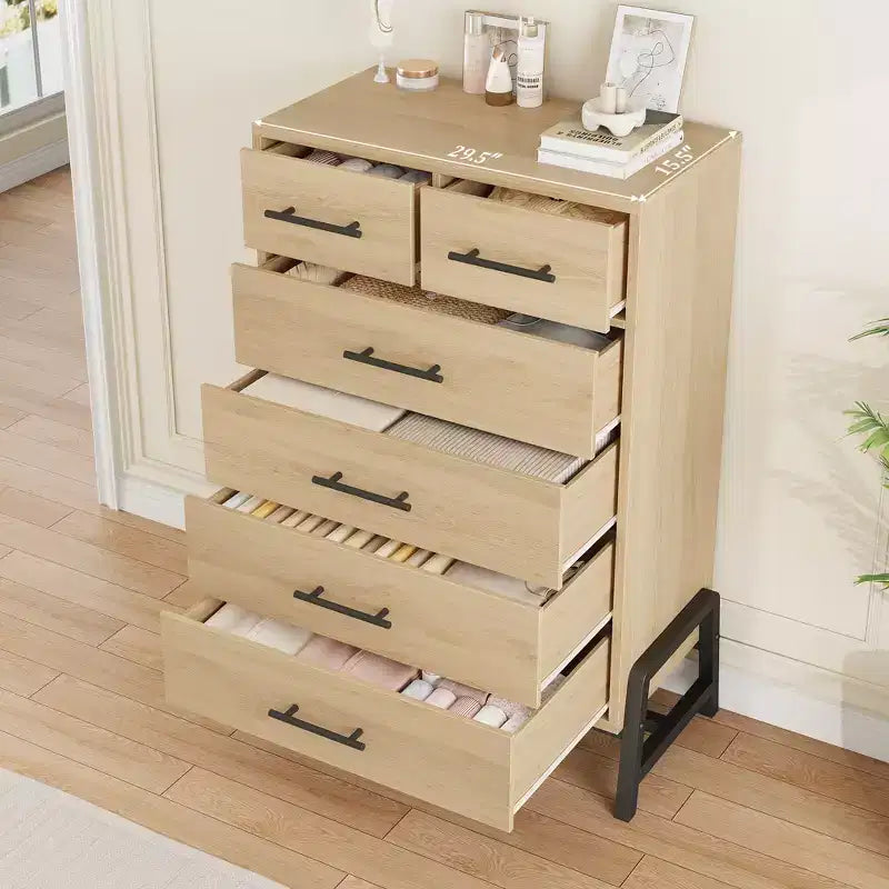 Commode à 5 tiroirs pour chambre, chiffonnier en bois avec pieds en métal, meuble autoportant pour ranger les vêtements, commode étroite pouvant servir de table de chevet