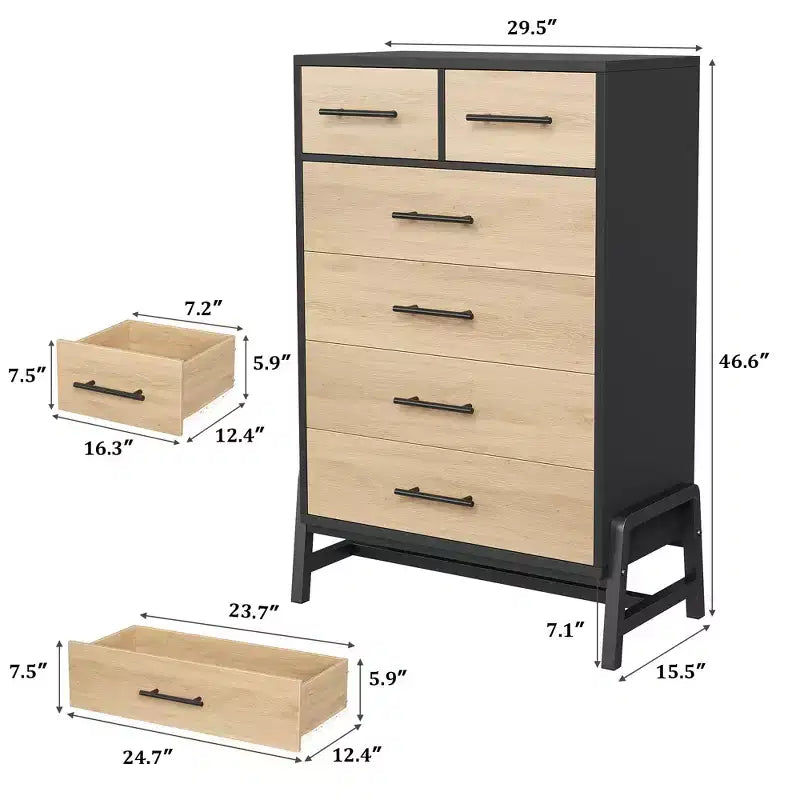 Commode à 5 tiroirs pour chambre, chiffonnier en bois avec pieds en métal, meuble autoportant pour ranger les vêtements, commode étroite pouvant servir de table de chevet