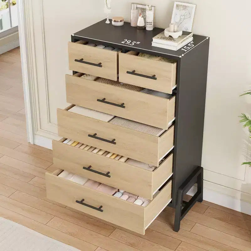 Commode à 5 tiroirs pour chambre, chiffonnier en bois avec pieds en métal, meuble autoportant pour ranger les vêtements, commode étroite pouvant servir de table de chevet