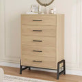 Commode à 5 tiroirs pour chambre, chiffonnier en bois avec pieds en métal, meuble autoportant pour ranger les vêtements, commode étroite pouvant servir de table de chevet