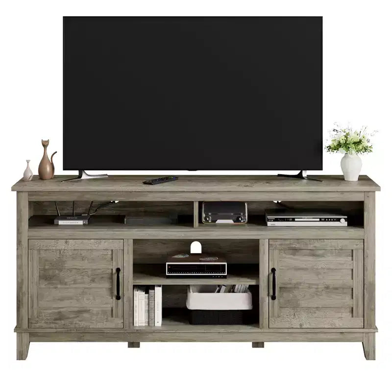 Moderner TV-Ständer für Fernseher bis zu 63 Zoll, Entertainment-Center aus Holz mit verstellbaren Ablagen, TV-Medienkonsole für Wohnzimmer, Schlafzimmer und Büro