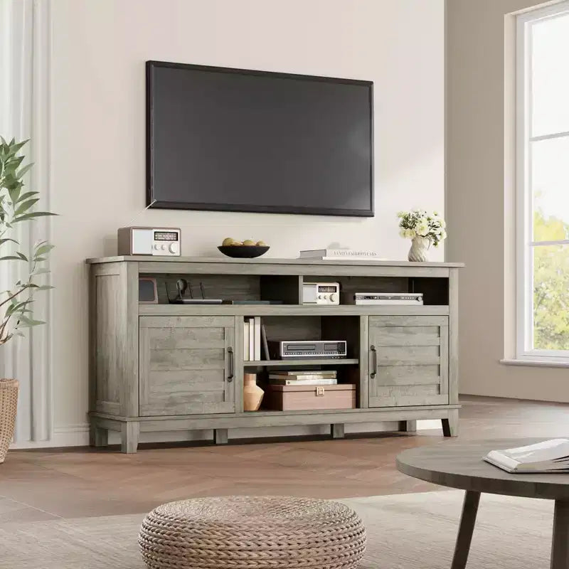 Moderner TV-Ständer für Fernseher bis zu 63 Zoll, Entertainment-Center aus Holz mit verstellbaren Ablagen, TV-Medienkonsole für Wohnzimmer, Schlafzimmer und Büro
