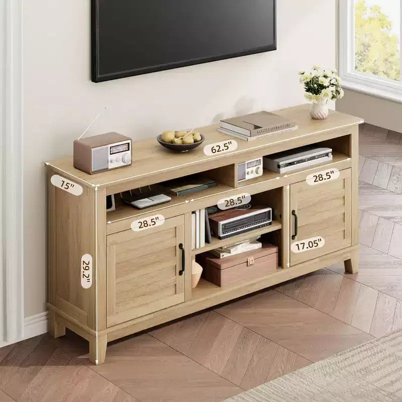 Meuble TV moderne pour téléviseurs jusqu’à 63'', meuble multimédia en bois avec étagères réglables, pour le salon, la chambre ou le bureau