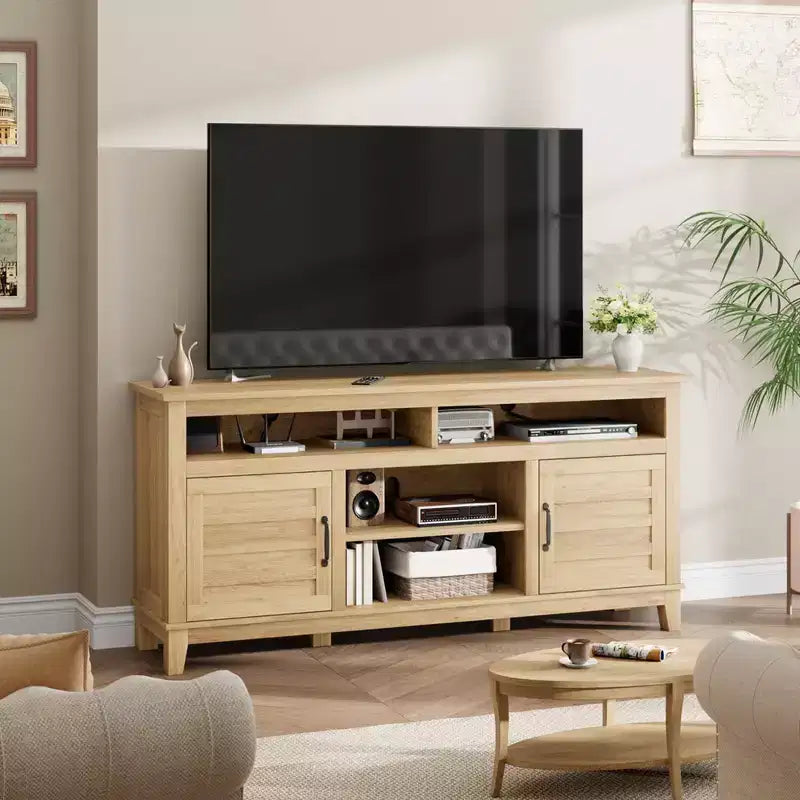 Moderner TV-Ständer für Fernseher bis zu 63 Zoll, Entertainment-Center aus Holz mit verstellbaren Ablagen, TV-Medienkonsole für Wohnzimmer, Schlafzimmer und Büro