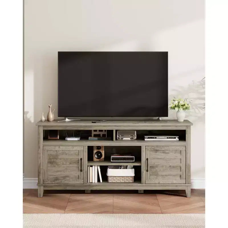 Meuble TV moderne pour téléviseurs jusqu’à 63'', meuble multimédia en bois avec étagères réglables, pour le salon, la chambre ou le bureau