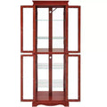 Lighted Glass Curio Display Cabinet with Wood Frame - Elegant Glass Storage for Wine, Toys & Collectibles - Perfect for Living Room, Kitchen,Cherry