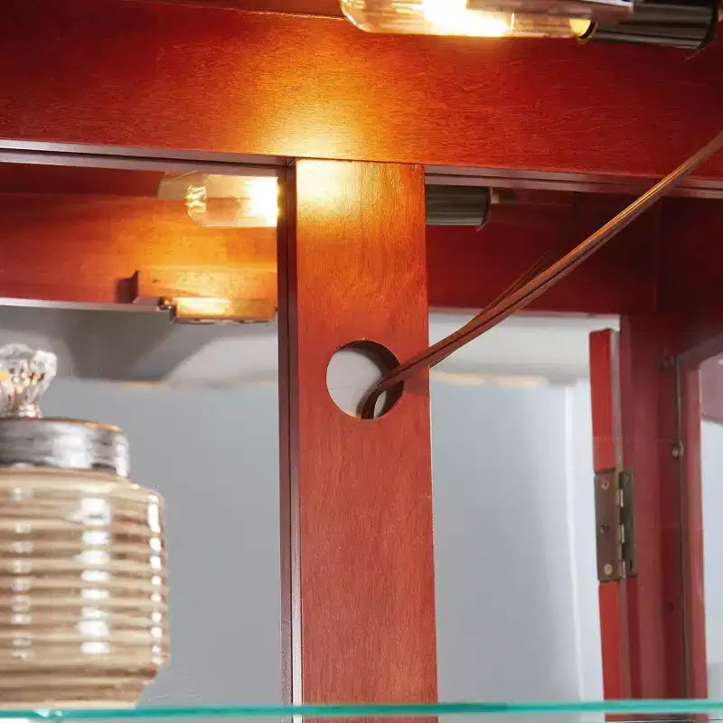 Vitrina iluminada de vidrio con marco de madera - elegante mueble de vidrio para guardar vino, juguetes y objetos de colección - perfecta para sala o cocina, cerezo