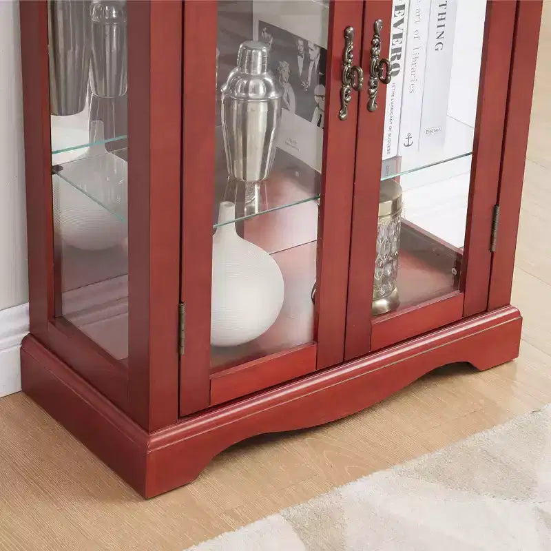 Vitrina iluminada de vidrio con marco de madera - elegante mueble de vidrio para guardar vino, juguetes y objetos de colección - perfecta para sala o cocina, cerezo