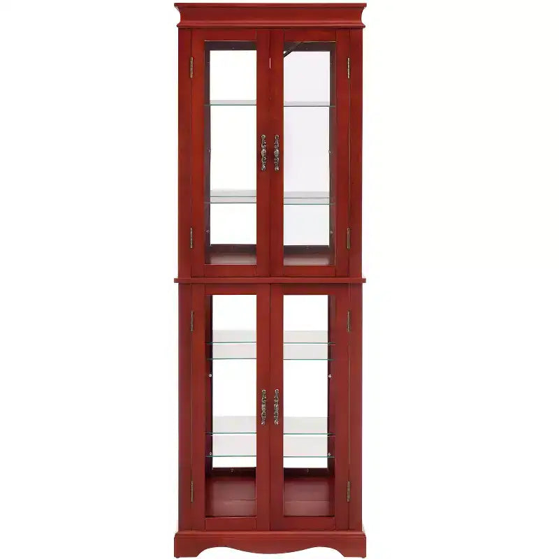 Vitrina iluminada de vidrio con marco de madera - elegante mueble de vidrio para guardar vino, juguetes y objetos de colección - perfecta para sala o cocina, cerezo