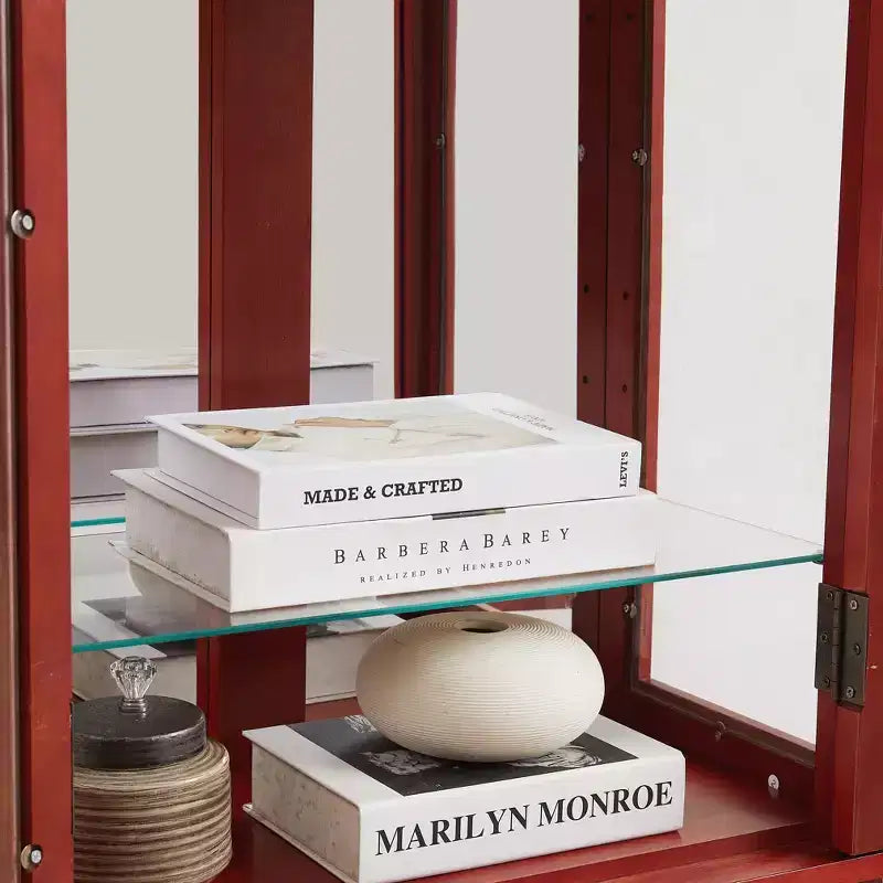 Vitrina iluminada de vidrio con marco de madera - elegante mueble de vidrio para guardar vino, juguetes y objetos de colección - perfecta para sala o cocina, cerezo