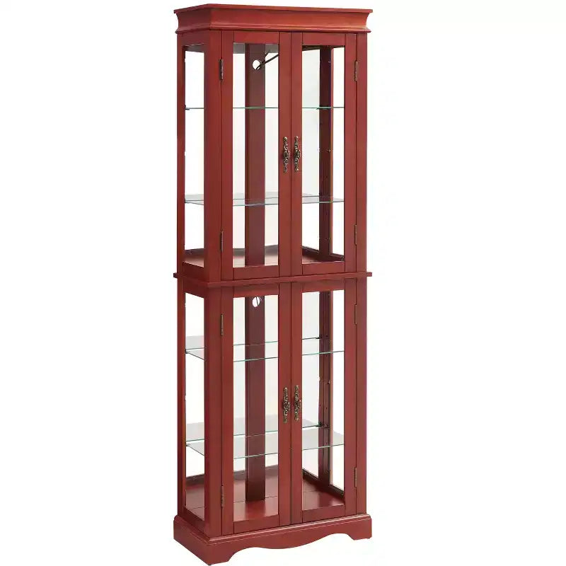 Vitrina iluminada de vidrio con marco de madera - elegante mueble de vidrio para guardar vino, juguetes y objetos de colección - perfecta para sala o cocina, cerezo