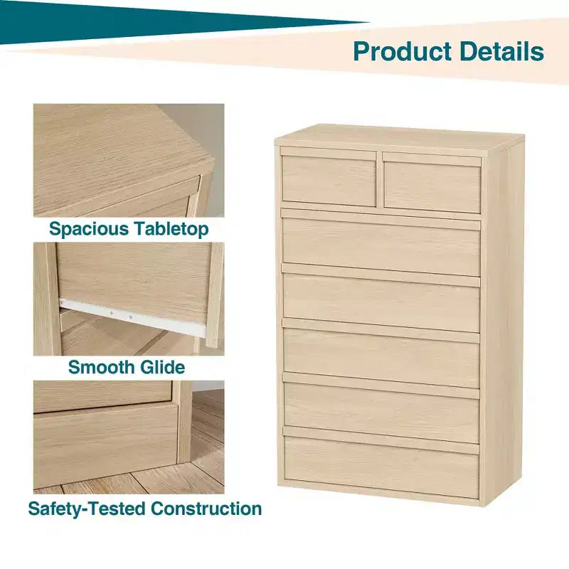 Commode haute à 5 tiroirs avec grand espace de rangement, meuble de rangement moderne à tiroirs, meuble organisateur pour chambre ou entrée