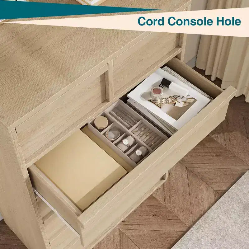 Commode haute à 5 tiroirs avec grand espace de rangement, meuble de rangement moderne à tiroirs, meuble organisateur pour chambre ou entrée