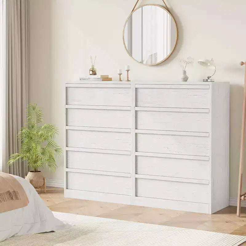 Commode haute à 5 tiroirs avec grand espace de rangement, meuble de rangement moderne à tiroirs, meuble organisateur pour chambre ou entrée