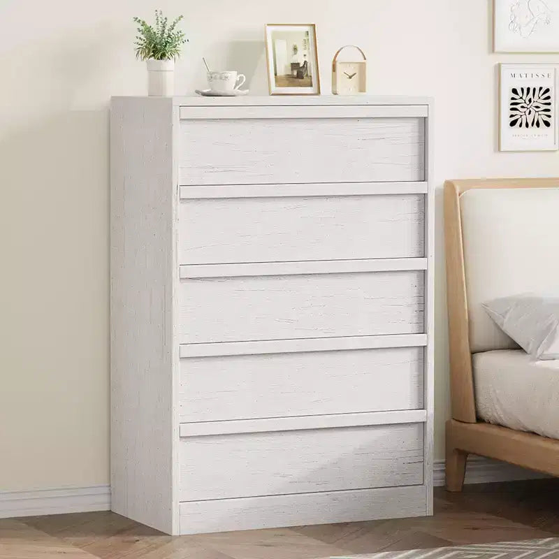 Commode haute à 5 tiroirs avec grand espace de rangement, meuble de rangement moderne à tiroirs, meuble organisateur pour chambre ou entrée
