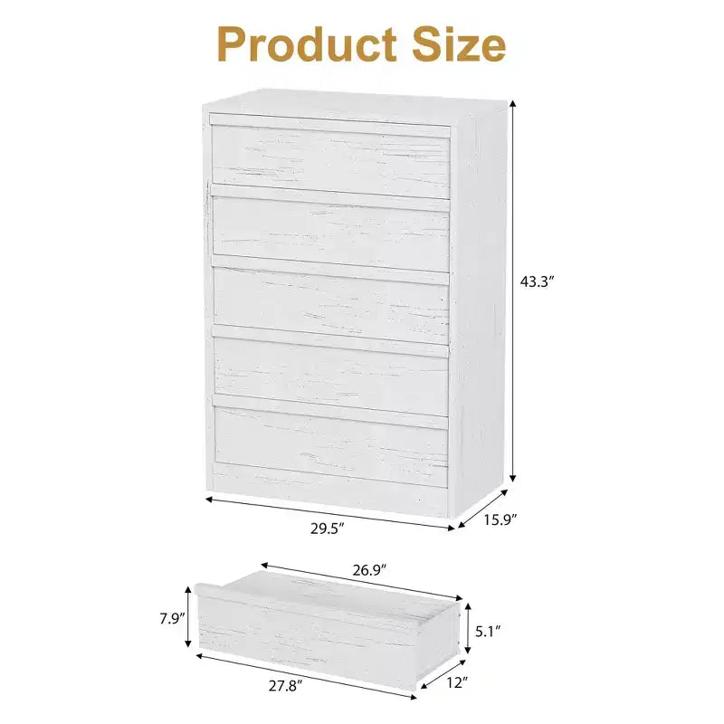 Commode haute à 5 tiroirs avec grand espace de rangement, meuble de rangement moderne à tiroirs, meuble organisateur pour chambre ou entrée