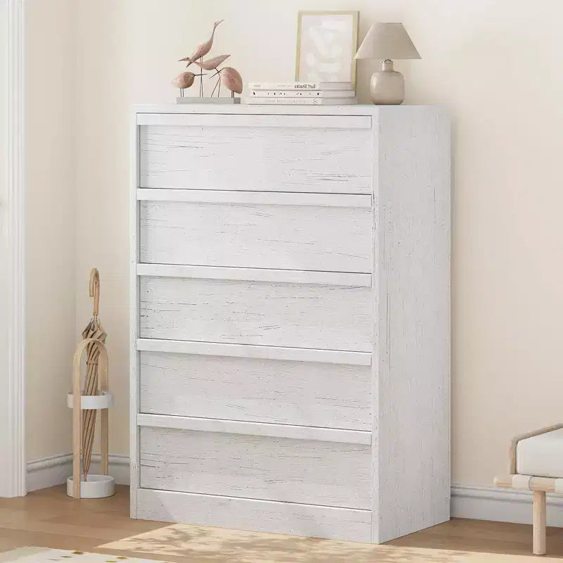 Commode haute à 5 tiroirs avec grand espace de rangement, meuble de rangement moderne à tiroirs, meuble organisateur pour chambre ou entrée