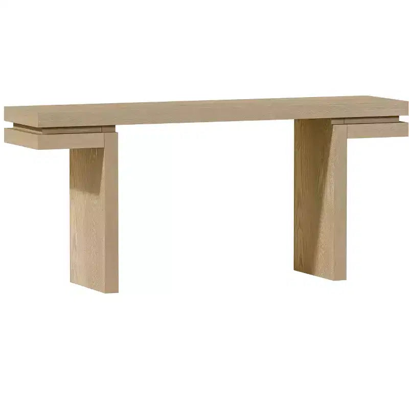 Mesa consola rectangular con base de madera minimalista para recibidor o sala de estar, espacios pequeños, roble natural