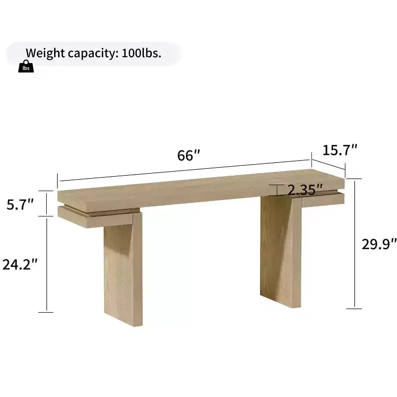 Mesa consola rectangular con base de madera minimalista para recibidor o sala de estar, espacios pequeños, roble natural