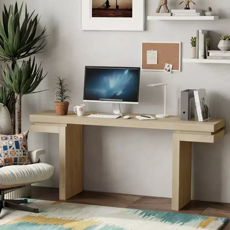 Mesa consola rectangular con base de madera minimalista para recibidor o sala de estar, espacios pequeños, roble natural