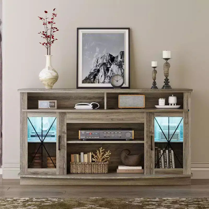 Mueble para TV de 70 pulgadas para la sala - amplio centro de entretenimiento estilo rústico con almacenamiento