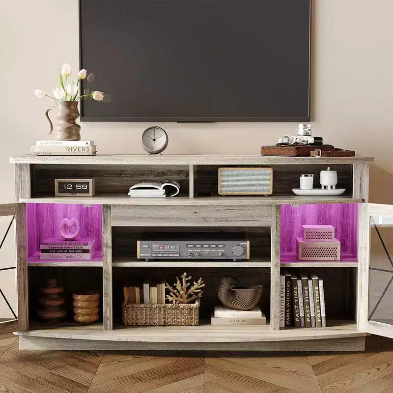Mueble para TV de 70 pulgadas para la sala - amplio centro de entretenimiento estilo rústico con almacenamiento