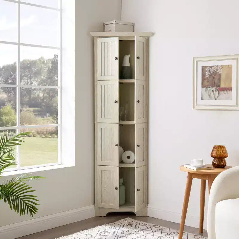 Alacena de esquina de cocina de 4 niveles y 72 con 8 puertas, armario alto de almacenamiento, estantería de estilo rústico para baño y sala de estar