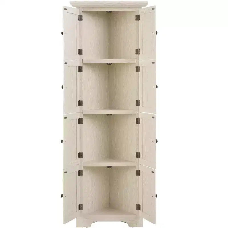 Garde-manger d’angle de cuisine à 4 niveaux de 72 avec 8 portes, grande armoire de rangement, bibliothèque de style champêtre pour salle de bains et salon