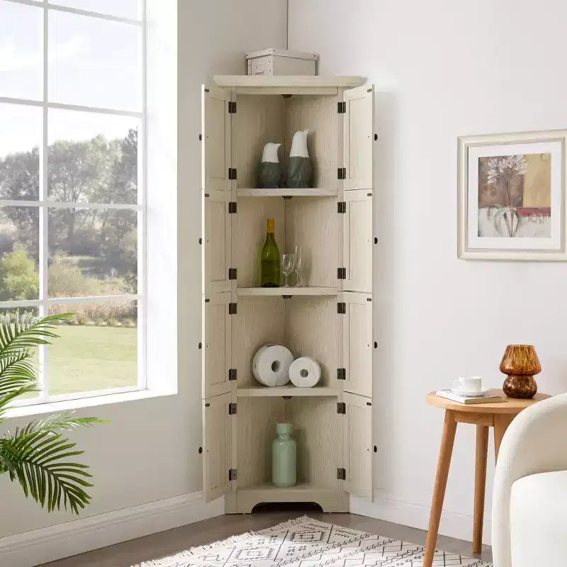 Alacena de esquina de cocina de 4 niveles y 72 con 8 puertas, armario alto de almacenamiento, estantería de estilo rústico para baño y sala de estar
