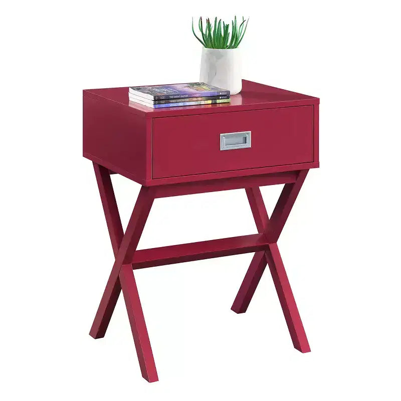 Table d’appoint avec grand tiroir de style coffre et plateau lisse, table d’appoint moderne avec rangement dissimulé pour les objets essentiels