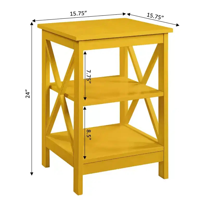 Mesa auxiliar con estantes y paneles en forma de X, mesa lateral de estilo transicional con 3 niveles abiertos para decoración, libros y almacenamiento en la sala